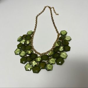 Green Lucite Gold Tone Link Bib Necklace Statement Necklace.